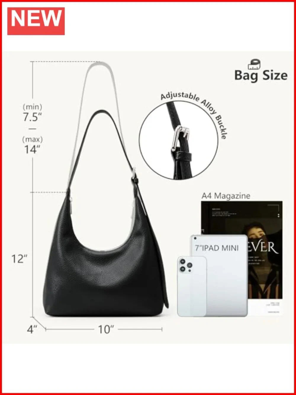 Crescent Hobo Tote Bag with Adjustable Strap Vegan Leather Work Purse